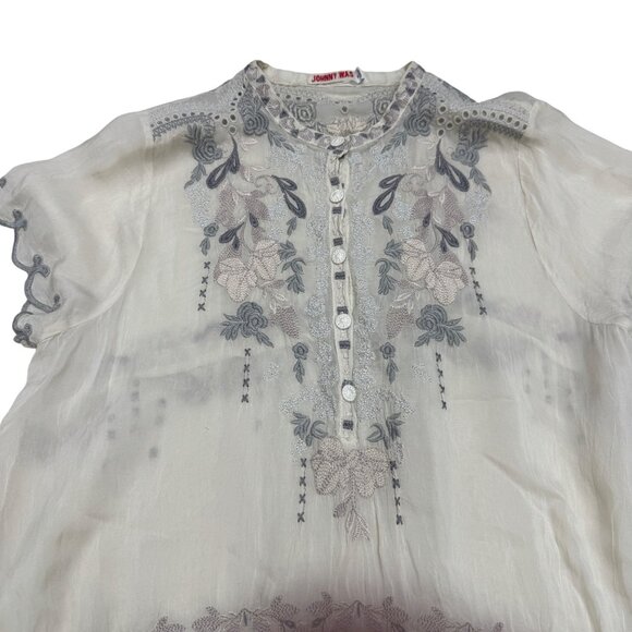 Johnny Was Women's Boho Floral Embroidered SS Tunic Blouse Top, Size M - Picture 3 of 10